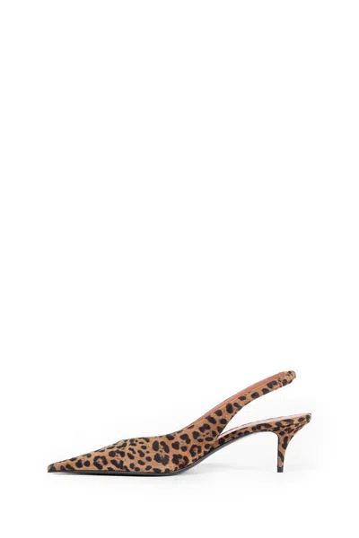 Amina Muaddi Anok Leopard Print Slingback Pumps In Brown
