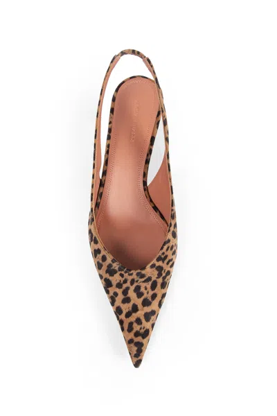 Amina Muaddi Anok Leopard Print Slingback Pumps In Brown