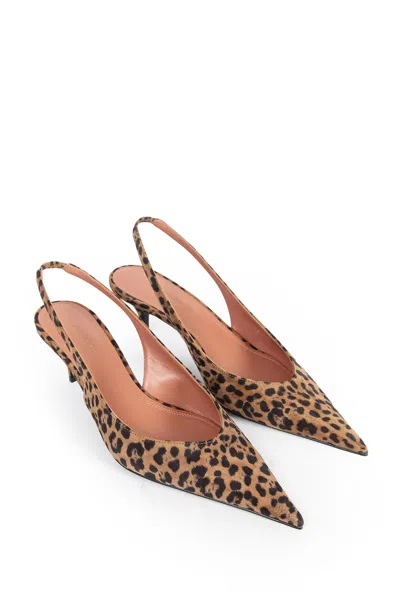 Amina Muaddi Anok Leopard Print Slingback Pumps In Brown