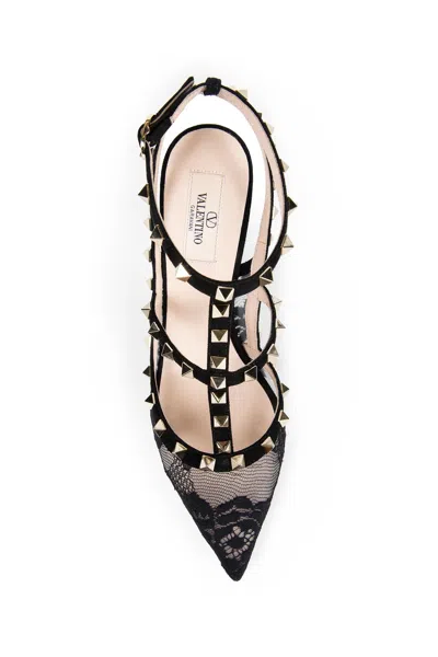 Valentino Garavani Valentino Rockstud 100 Lace And Suede Pumps In Black