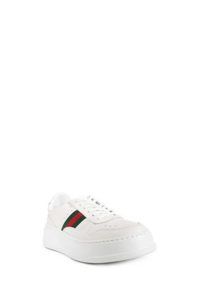 Gucci Women White Sneakers With Web Detail And Oversized Sole In Leather Woman