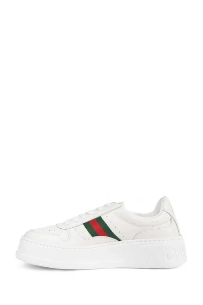 Gucci Women White Sneakers With Web Detail And Oversized Sole In Leather Woman