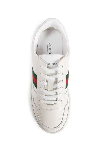 Gucci Women White Sneakers With Web Detail And Oversized Sole In Leather Woman