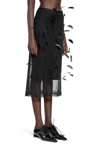 Jil Sander Superfine Silk Midi Skirt With Feathers In Black