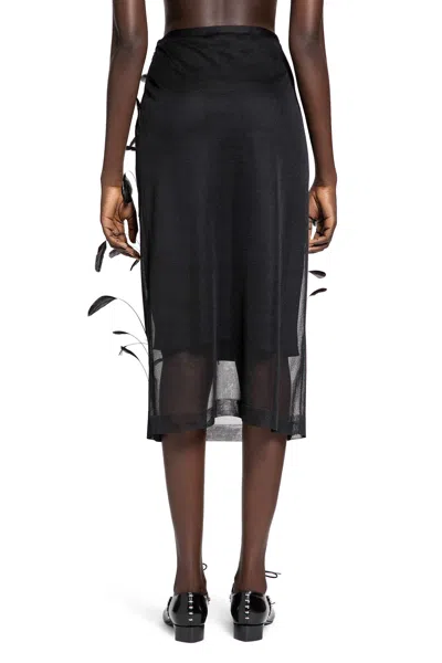 Jil Sander Superfine Silk Midi Skirt With Feathers In Black