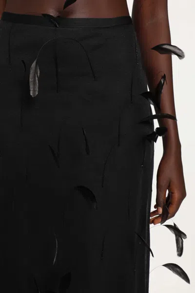 Jil Sander Superfine Silk Midi Skirt With Feathers In Black