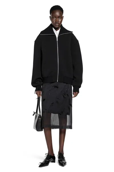 Jil Sander Superfine Silk Midi Skirt With Feathers In Black