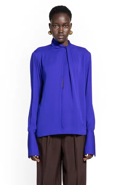 Tom Ford Washed Silk Georgette Blouse In Blue