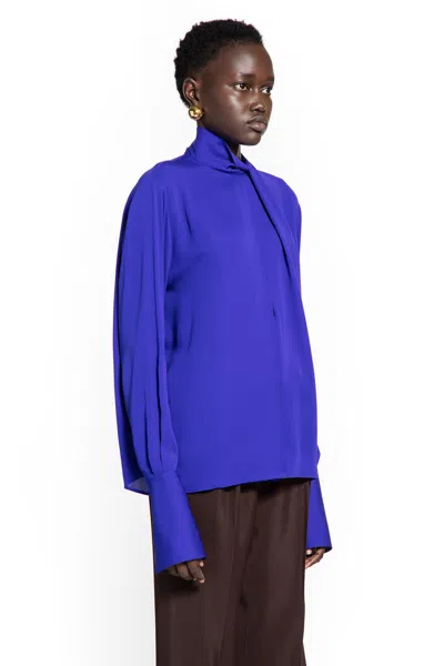Tom Ford Washed Silk Georgette Blouse In Blue