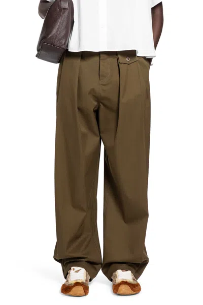 Loewe Pleated Cotton Silk Trousers In Green
