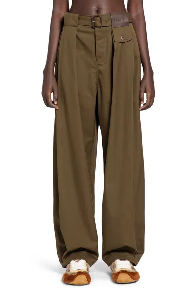 Loewe Pleated Cotton Silk Trousers In Green