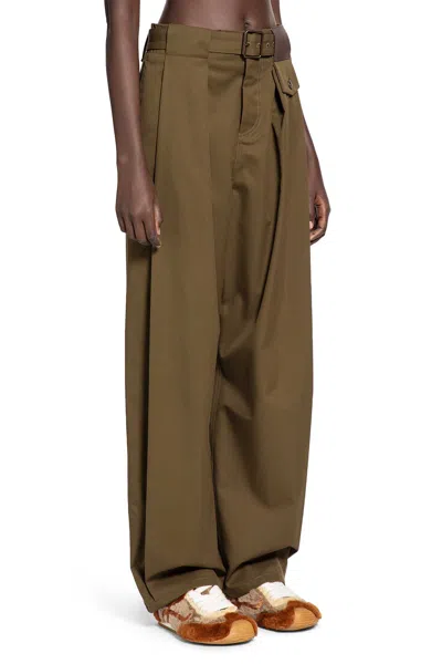 Loewe Pleated Cotton Silk Trousers In Green