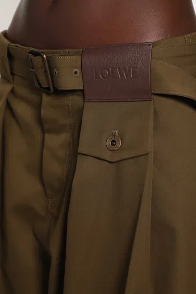 Loewe Pleated Cotton Silk Trousers In Green