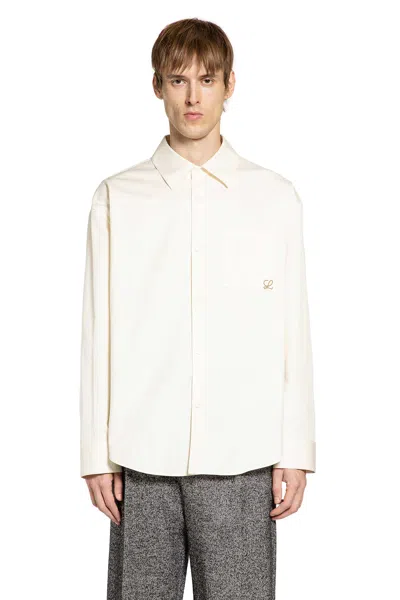 Loewe Men Cotton Shirt With An Embroidered Anagram Logo In White