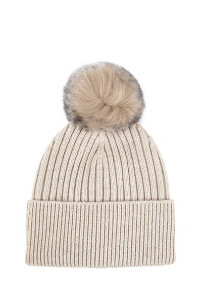 Moncler Cashmere Beanie With Pom Pom In Neutral