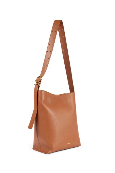 Jil Sander Dark Pink Leather Small Tangle Shoulder Bag In Brown