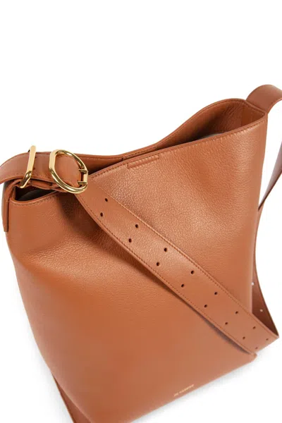 Jil Sander Dark Pink Leather Small Tangle Shoulder Bag In Brown