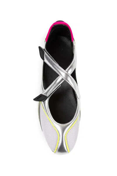 Attico Floor 01 Multicolor Ballet Shoes With Logo On The Side And Cut-out Design In Fabric Woman In Silver