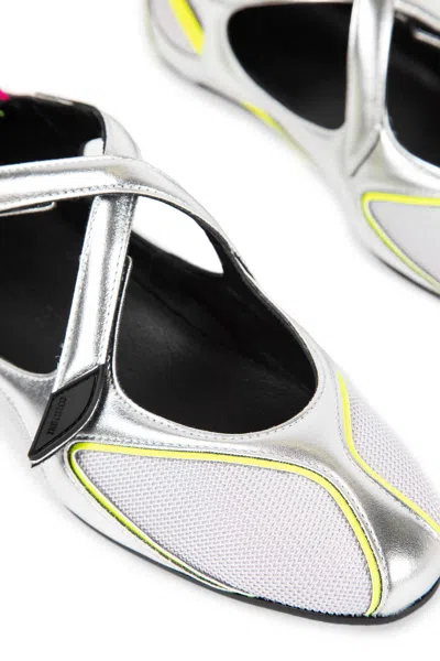 Attico Floor 01 Multicolor Ballet Shoes With Logo On The Side And Cut-out Design In Fabric Woman In Silver