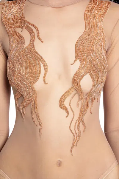 Dilara Findikoglu Embroidered Hair Bodysuit In Brown