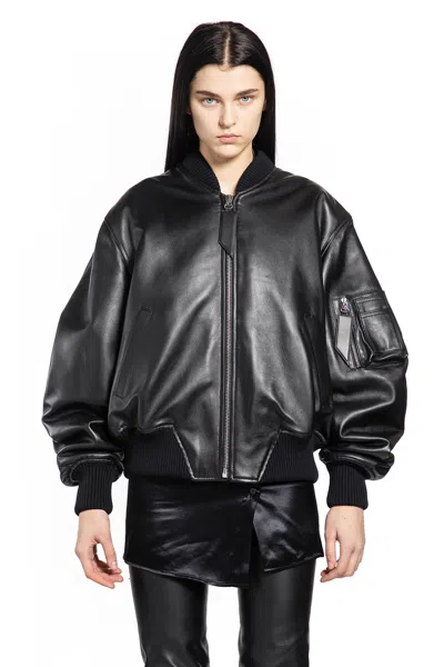 Attico Leather Bomber Jacket In Black