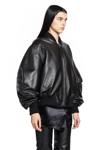Attico Leather Bomber Jacket In Black
