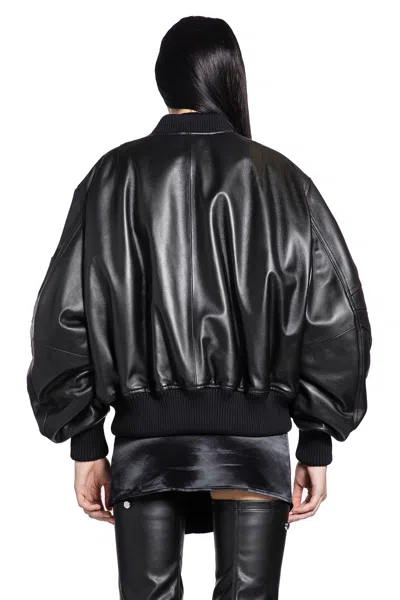 Attico Leather Bomber Jacket In Black