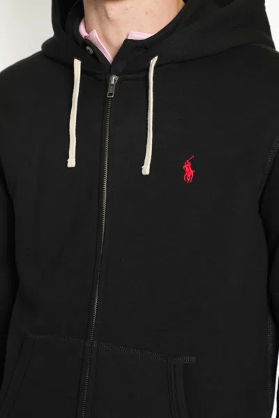 Polo Ralph Lauren Zip Sweatshirt With Front Pockets And Hood In Black