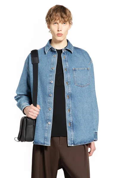 Loewe Mens Mid Blue Denim Anagram-embroidery Long-sleeves Denim Overshirt In Blue