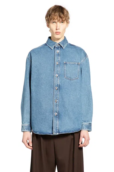 Loewe Mens Mid Blue Denim Anagram-embroidery Long-sleeves Denim Overshirt In Blue