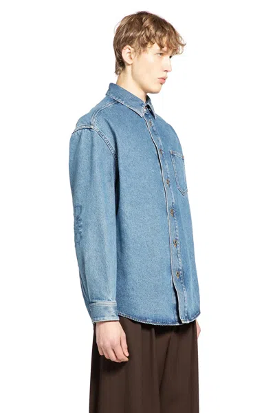 Loewe Mens Mid Blue Denim Anagram-embroidery Long-sleeves Denim Overshirt In Blue
