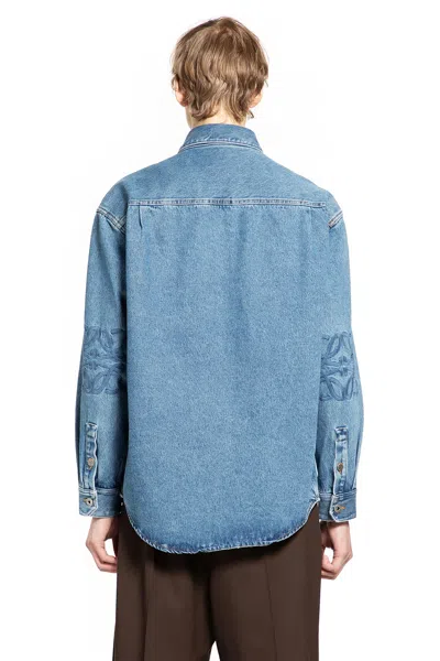 Loewe Mens Mid Blue Denim Anagram-embroidery Long-sleeves Denim Overshirt In Blue