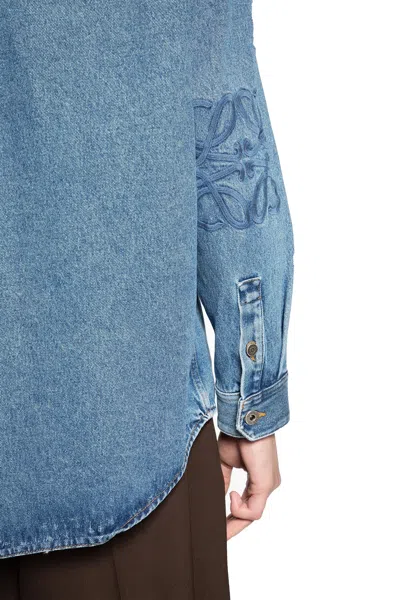 Loewe Mens Mid Blue Denim Anagram-embroidery Long-sleeves Denim Overshirt In Blue