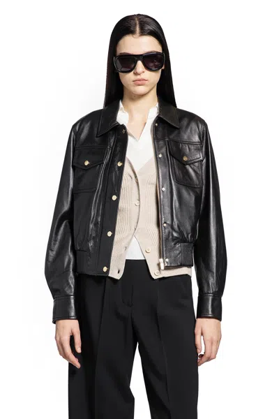 Max Mara Biada Leather Jacket In Black