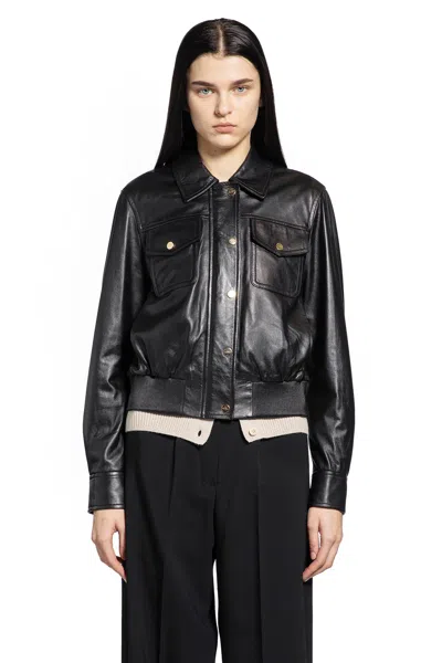 Max Mara Biada Leather Jacket In Black