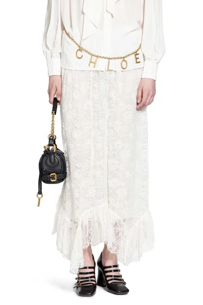 Chloé Ruffled Midi Skirt In Floral Silk Jacquard In White