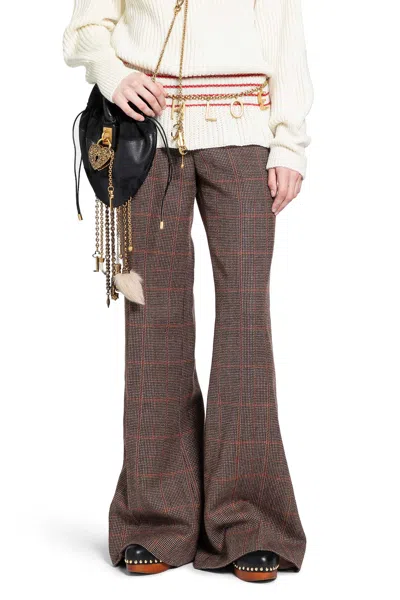 Chloé High-rise Flared Trousers In Wool Check In Brown