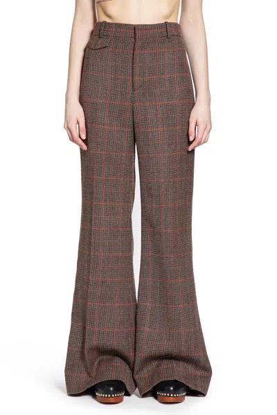 Chloé High-rise Flared Trousers In Wool Check In Brown