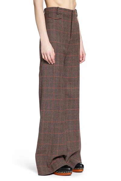 Chloé High-rise Flared Trousers In Wool Check In Brown