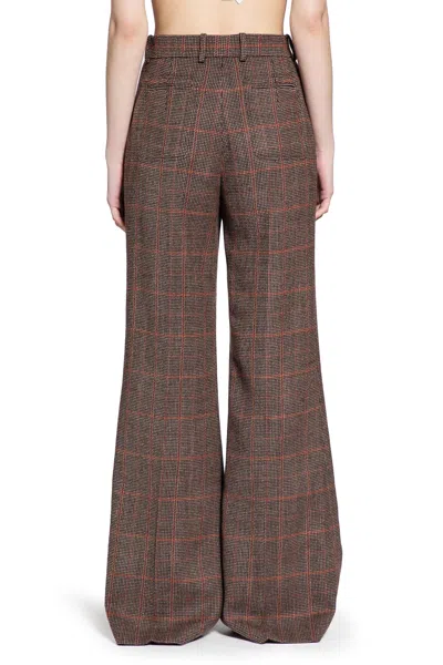 Chloé High-rise Flared Trousers In Wool Check In Brown