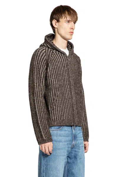 Our Legacy Mens Level Ribbed Wool Hoodie Vanise Brown Stripe In Gray