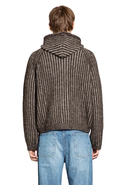Our Legacy Mens Level Ribbed Wool Hoodie Vanise Brown Stripe In Gray