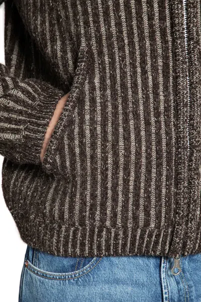 Our Legacy Mens Level Ribbed Wool Hoodie Vanise Brown Stripe In Gray