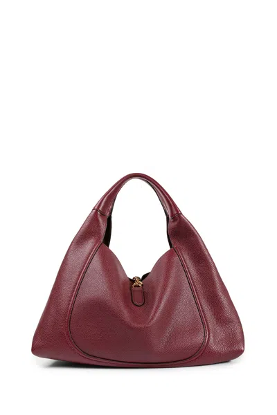 Gucci Women Bordeaux Shoulder Bag With Horsebit Closure In Grained Leather Woman In Red