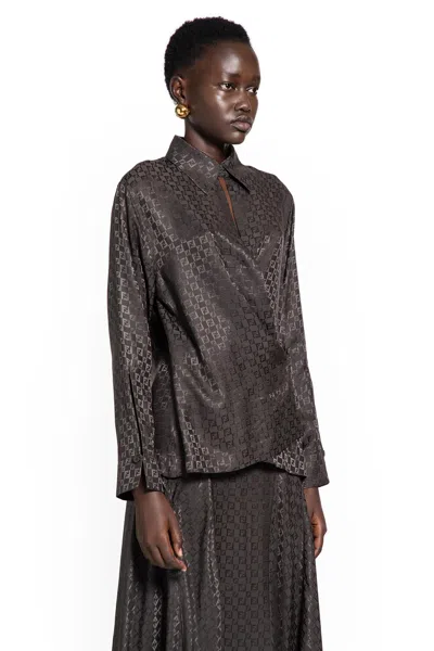 Fendi Wrap Silhouette Long-sleeved Shirt Size 38 In Brown