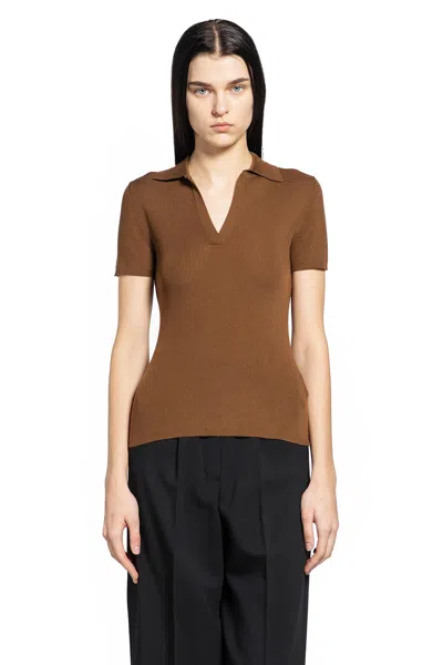 Max Mara Mxmalbero Short-sleeved Ribbed Polo Shirt In Brown