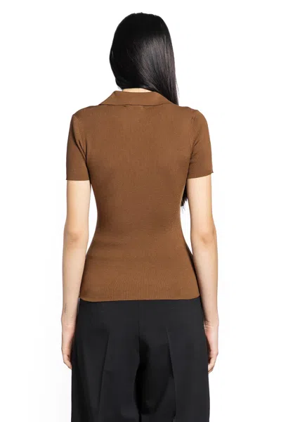Max Mara Mxmalbero Short-sleeved Ribbed Polo Shirt In Brown
