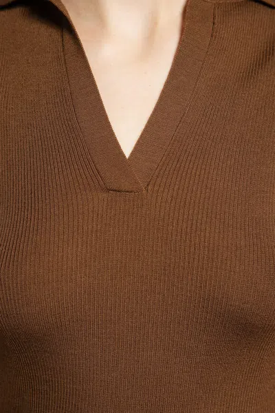 Max Mara Mxmalbero Short-sleeved Ribbed Polo Shirt In Brown