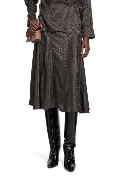 Fendi Ff Silk Midi Skirt In Brown