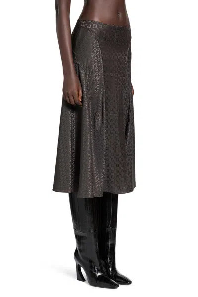 Fendi Ff Silk Midi Skirt In Brown